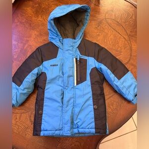 OshKosh Bright Blue & Black Hooded Puffer Coat